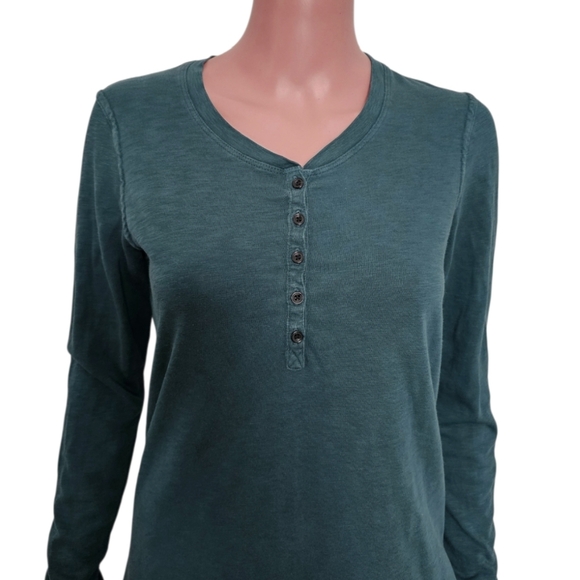 American Giant Henley Premium Slub  long Sleeve top Teal - Picture 7 of 7